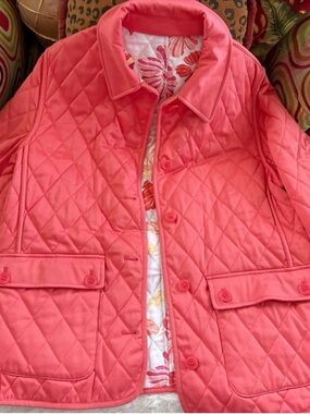 Talbots, Reversible Quilted Coral Pink/Floral Jacket